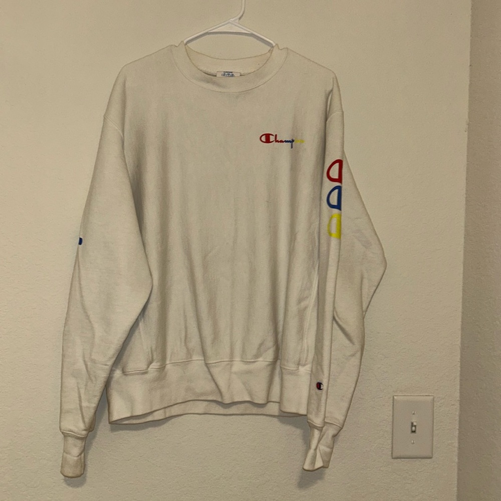 Champion White Rainbow Letter Sweatshirt Large